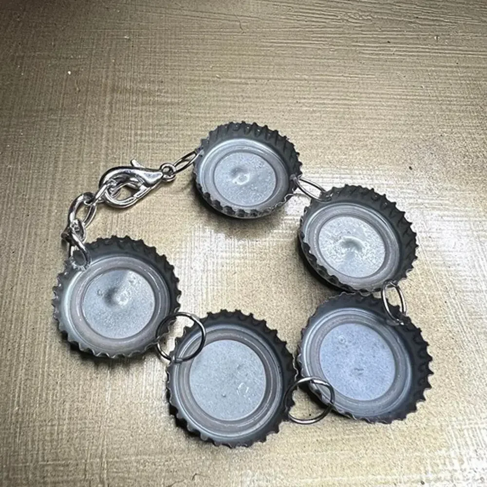 Beer bottle cap embellished charm bracelet. Bud Light